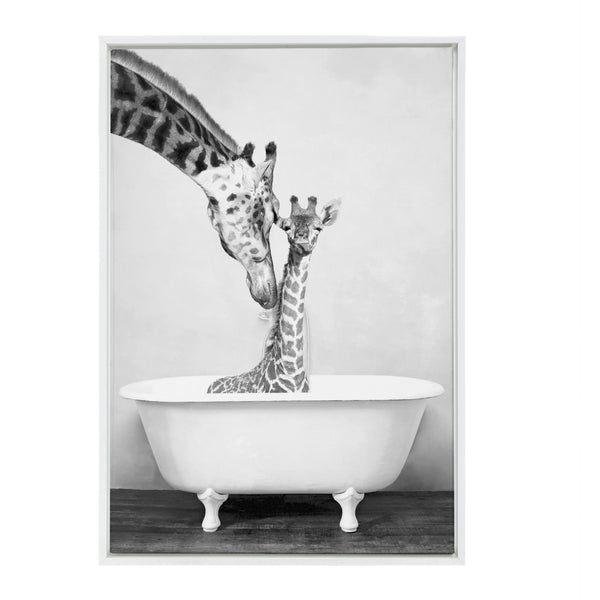 kate & laurel Sylvie Giraffe In Tub Framed Canvas by Amy Peterson Art Studio