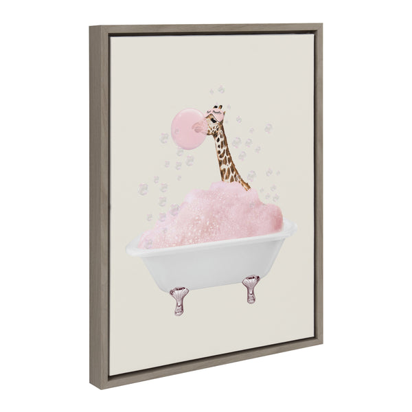 Kate & Laurel Sylvie Giraffe Taking A Bath Framed Canvas By July Art Prints