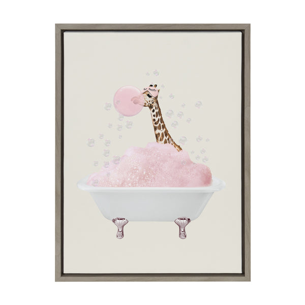Kate & Laurel Sylvie Giraffe Taking A Bath Framed Canvas By July Art Prints