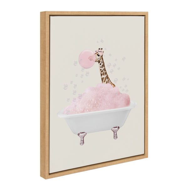 kate & laurel Sylvie Giraffe Taking a Bath Framed Canvas by July Art Prints