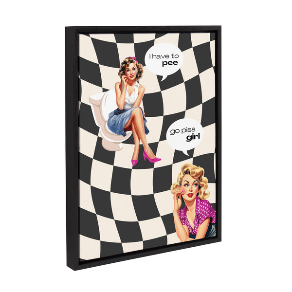 Kate & Laurel Sylvie Go Piss Girl Black Framed Canvas By Honey Island Studio