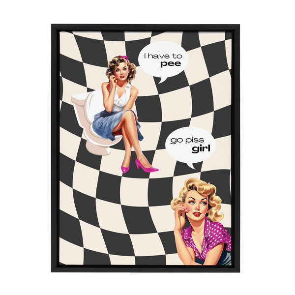 Kate & Laurel Sylvie Go Piss Girl Black Framed Canvas By Honey Island Studio