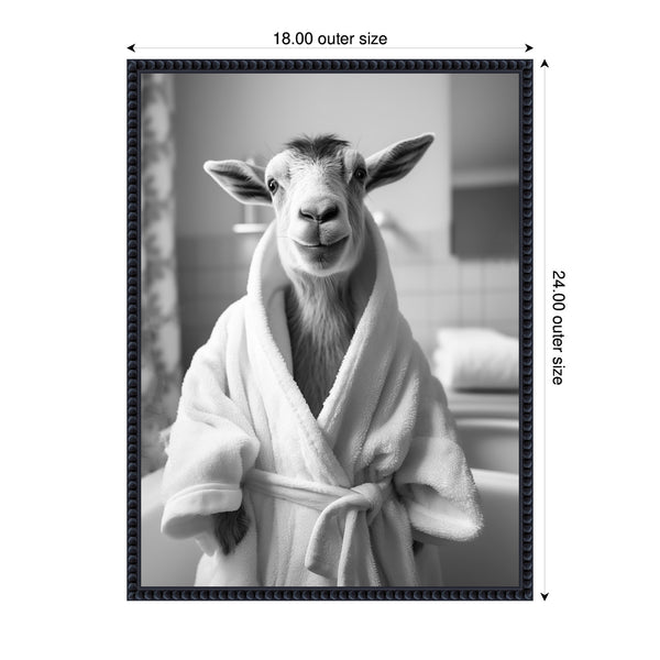 Kate & Laurel Sylvie Goat Bathroom Art Towel Robe Black And White Framed Canvas By The Creative Bunch Studio