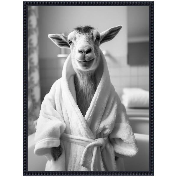 Kate & Laurel Sylvie Goat Bathroom Art Towel Robe Black And White Framed Canvas By The Creative Bunch Studio