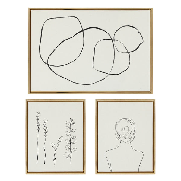 Kate & Laurel Sylvie Going In Circles And Minimalist Woman Framed Canvas Set By Teju Reval Of SnazzyHues