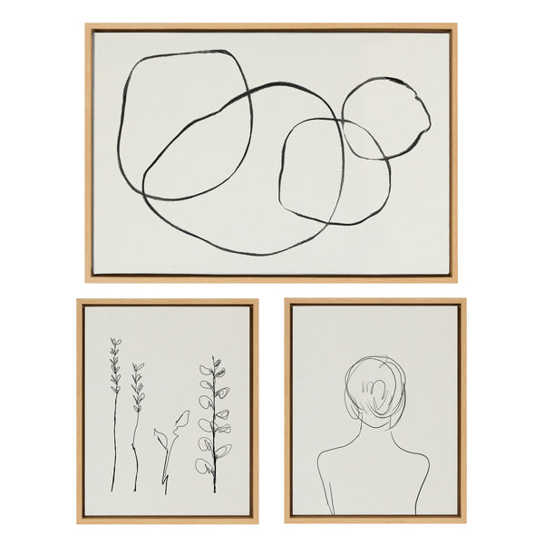 kate & laurel Sylvie Going in Circles and Minimalist Woman Framed Canvas Set by Teju Reval of SnazzyHues