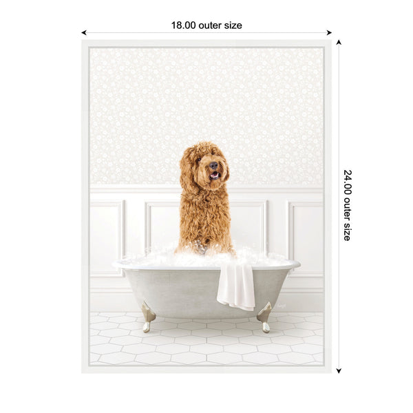 Kate & Laurel Sylvie Golden Doodle In White Bathtub Framed Canvas By Amy Peterson
