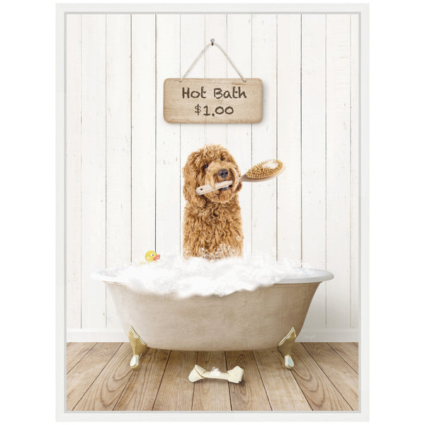 Kate & Laurel Sylvie Golden Labradoodle In Hot Bath Framed Canvas By Amy Peterson
