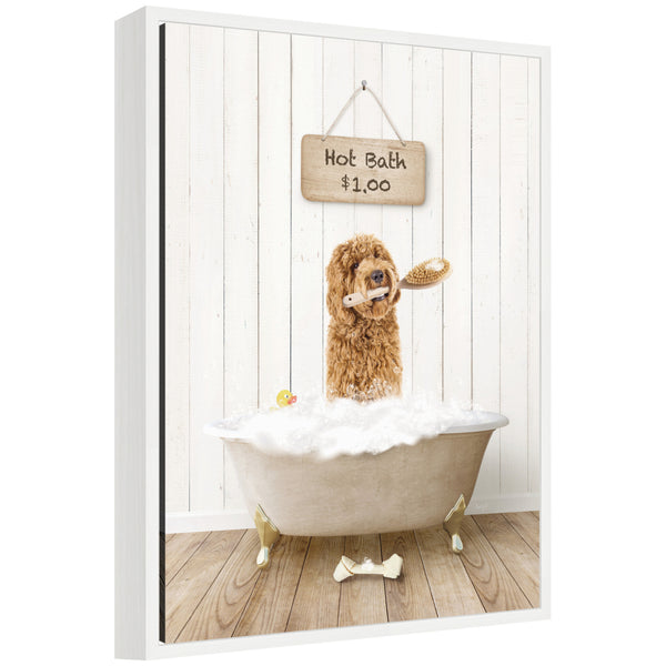 kate & laurel Sylvie Golden Labradoodle in Hot Bath Framed Canvas by Amy Peterson