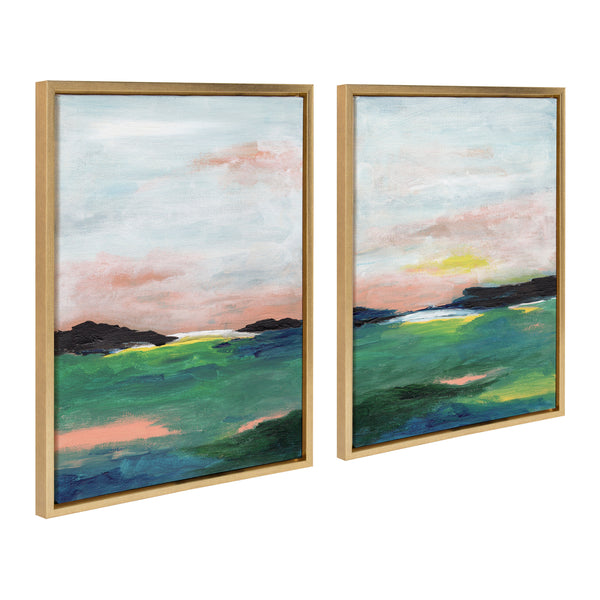 Kate & Laurel Sylvie Golden Peach Coast L And II Framed Canvas Art Set By Nikita Jariwala
