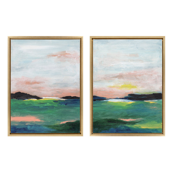 Kate & Laurel Sylvie Golden Peach Coast L And II Framed Canvas Art Set By Nikita Jariwala