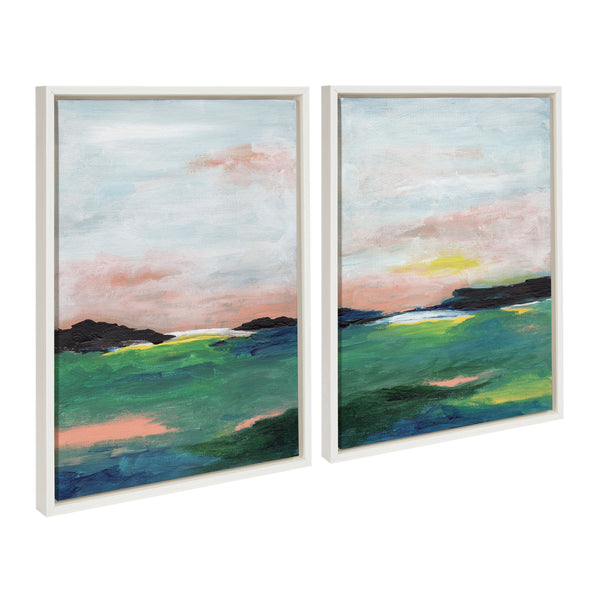 kate & laurel Sylvie Golden Peach Coast l and II Framed Canvas Art Set by Nikita Jariwala
