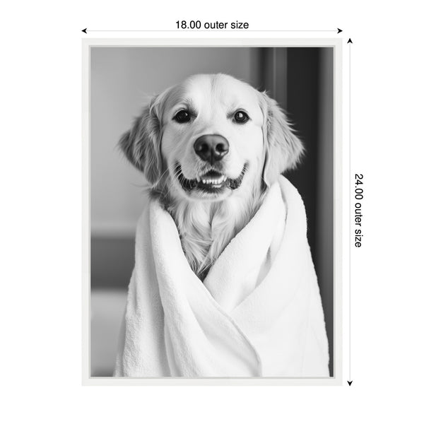 Kate & Laurel Sylvie Golden Retriever Bathroom Towel Robe Black And White Framed Canvas By The Creative Bunch Studio