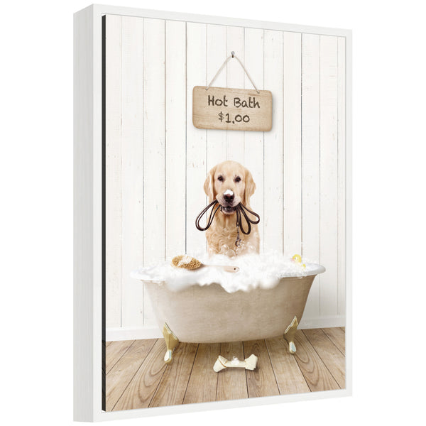 kate & laurel Sylvie Golden Retriever in Hot Bath Framed Canvas by Amy Peterson