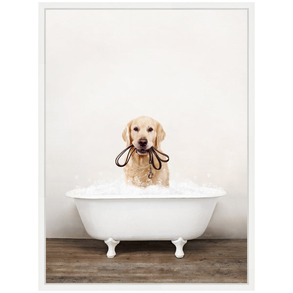 Kate & Laurel Sylvie Golden Retriever In Rustic Bath Style Framed Canvas By Amy Peterson