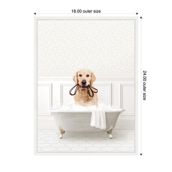 Kate & Laurel Sylvie Golden Retriever In White Bath Framed Canvas By Amy Peterson