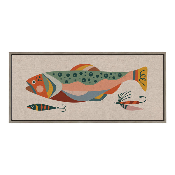 Kate & Laurel Sylvie Gone Fishing Neutral Linen Texture Framed Canvas By Rachel Lee Of My Dream Wall