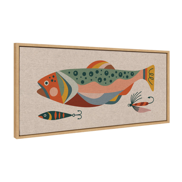 kate & laurel Sylvie Gone Fishing Neutral Linen Texture Framed Canvas by Rachel Lee of My Dream Wall
