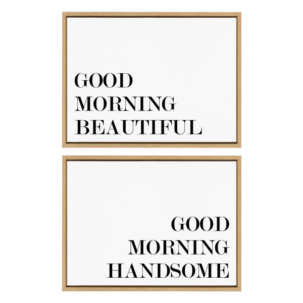 Kate & Laurel Sylvie Good Morning Beautiful And Good Morning Handsome Framed Canvas Art Set By Maggie Price Of Hunt And Gather Goods