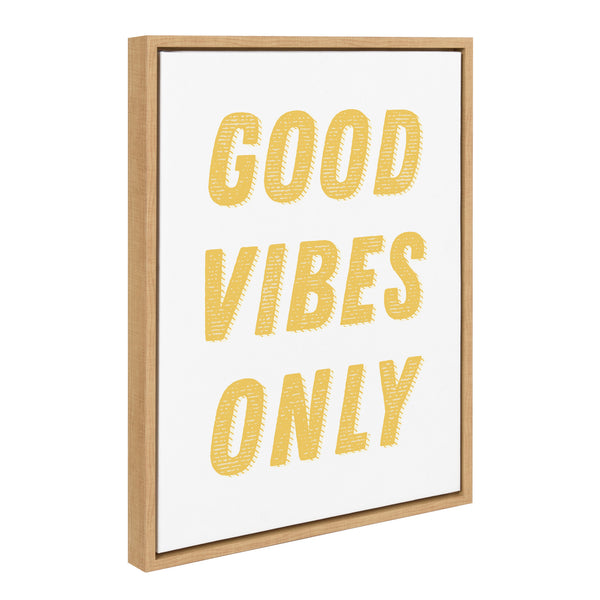 Kate & Laurel Sylvie Good Vibes Only In Yellow Framed Canvas By Apricot And Birch