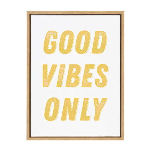 kate & laurel Sylvie Good Vibes Only in Yellow Framed Canvas by Apricot and Birch