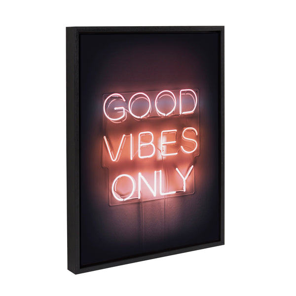 Kate & Laurel Sylvie Good Vibes Only Neon Sign Framed Canvas By The Creative Bunch Studio