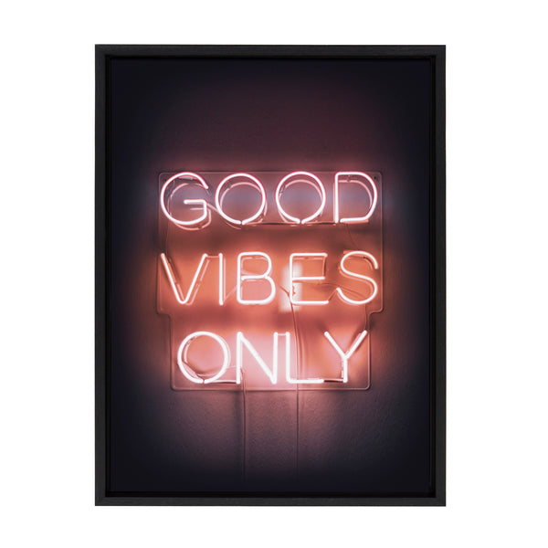 Kate & Laurel Sylvie Good Vibes Only Neon Sign Framed Canvas By The Creative Bunch Studio