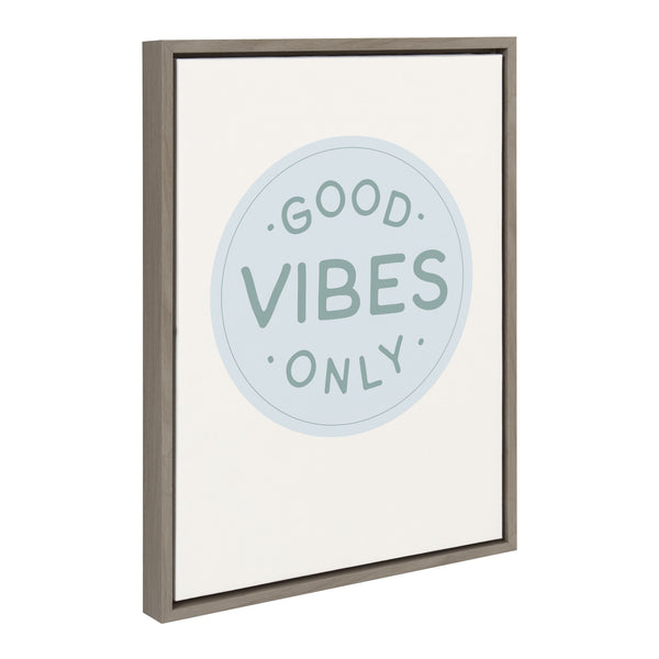 Kate & Laurel Sylvie Good Vibes Only Pale Blue Button Framed Canvas By The Creative Bunch Studio