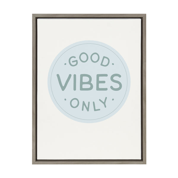 kate & laurel Sylvie Good Vibes Only Pale Blue Button Framed Canvas by The Creative Bunch Studio