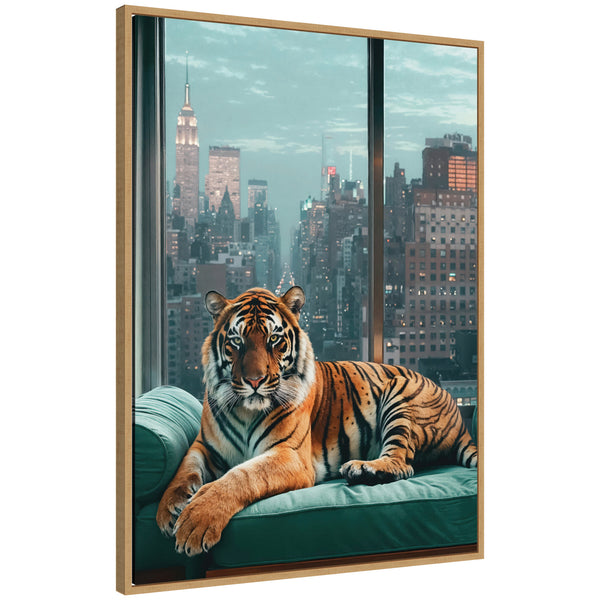 Kate & Laurel Sylvie Graceful Tiger In New York Framed Canvas By Michael Schauer
