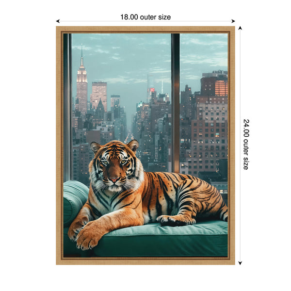 Kate & Laurel Sylvie Graceful Tiger In New York Framed Canvas By Michael Schauer