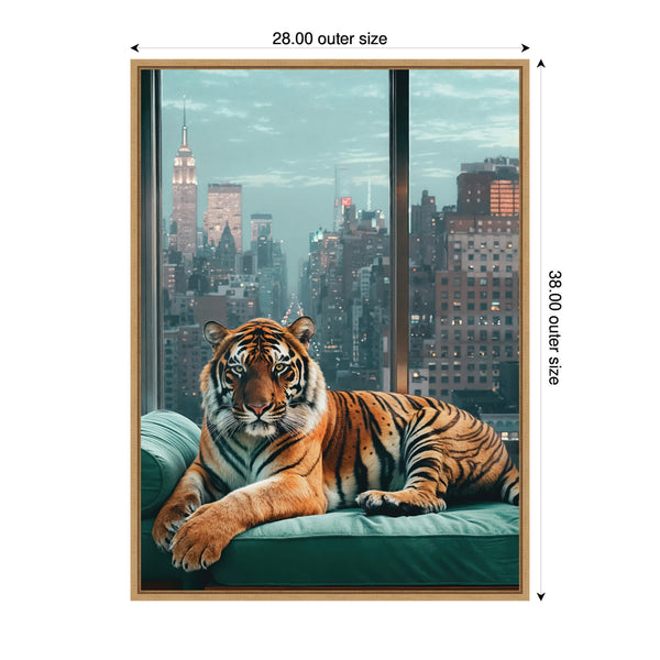 Kate & Laurel Sylvie Graceful Tiger In New York Framed Canvas By Michael Schauer