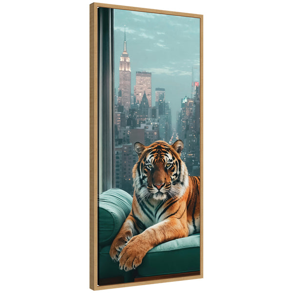 kate & laurel Sylvie Graceful Tiger in New York Framed Canvas by Michael Schauer