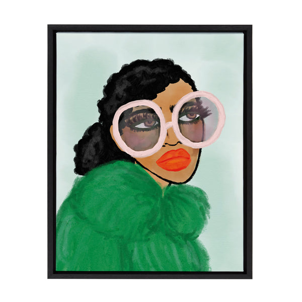 kate & laurel Sylvie Green Coat Framed Canvas by Kendra Dandy of Bouffants and Broken Hearts