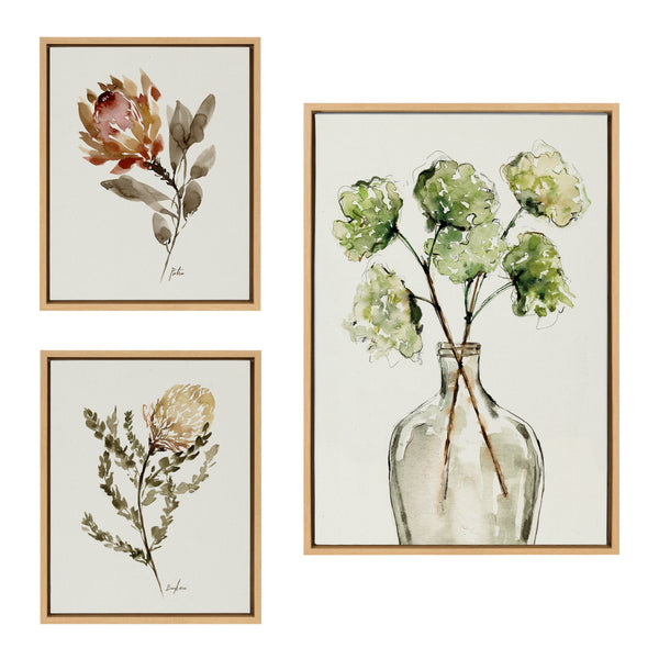 kate & laurel Sylvie Greenery Vase Wild King Protea and Wild Banksia Framed Canvas Art Set by Sara Berrenson