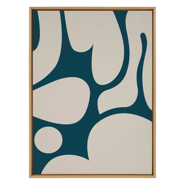 Kate & Laurel Sylvie Groovy Happy Abstract Dark Green Teal And Tan Framed Canvas By The Creative Bunch Studio