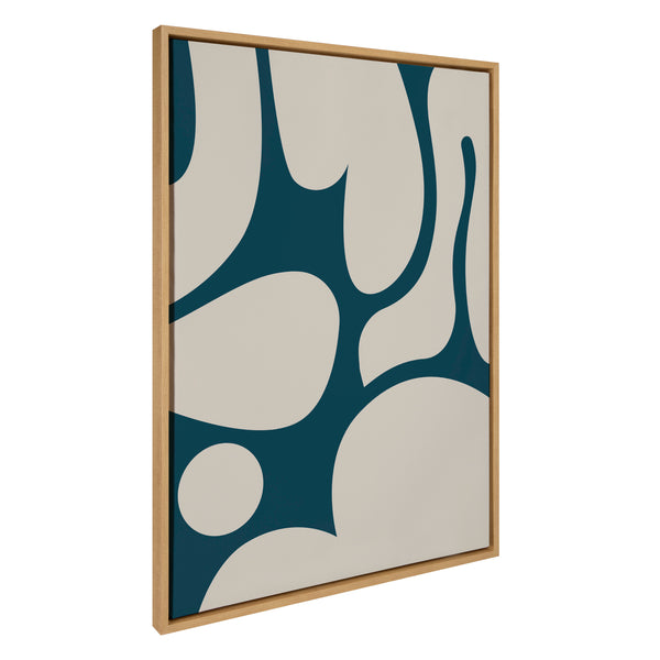 kate & laurel Sylvie Groovy Happy Abstract Dark Green Teal and Tan Framed Canvas by The Creative Bunch Studio