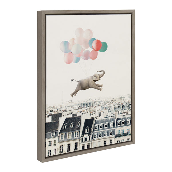 Kate & Laurel Sylvie Happy Elephant In Paris Framed Canvas By July Art Prints