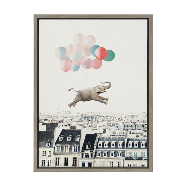 Kate & Laurel Sylvie Happy Elephant In Paris Framed Canvas By July Art Prints