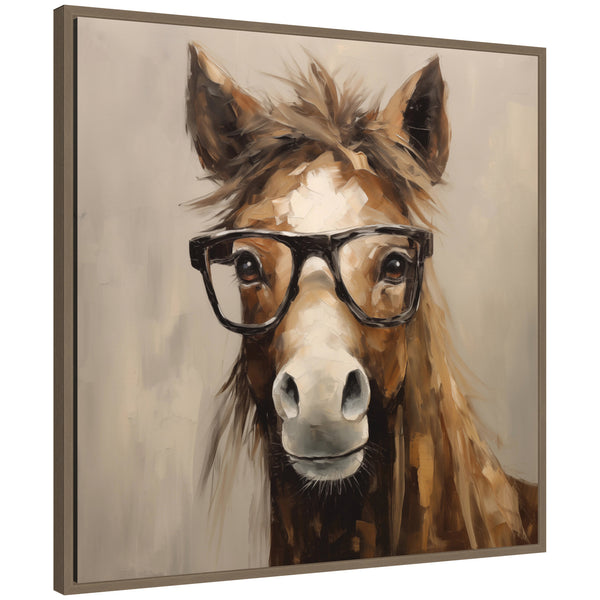 Kate & Laurel Sylvie Hay Those Are My Glasses Horse Framed Canvas By The Creative Bunch Studio
