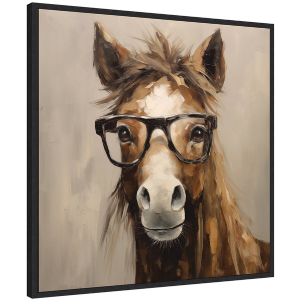 kate & laurel Sylvie Hay Those Are My Glasses Horse Framed Canvas by The Creative Bunch Studio