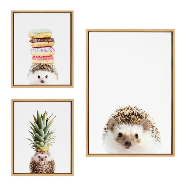 Kate & Laurel Sylvie Hedgehog Hedgehog Donuts And Hedgehog Pineapple Framed Canvas Art Set By Amy Peterson Art Studio