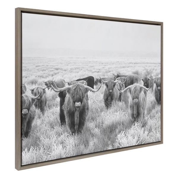 Kate & Laurel Sylvie Herd Of Highland Cows Black And White Framed Canvas By The Creative Bunch Studio