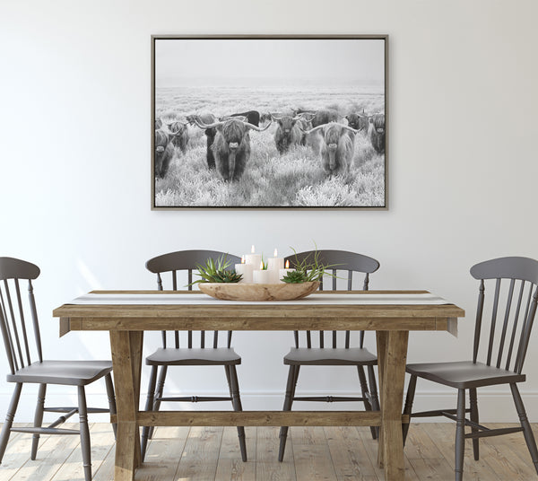 Kate & Laurel Sylvie Herd Of Highland Cows Black And White Framed Canvas By The Creative Bunch Studio