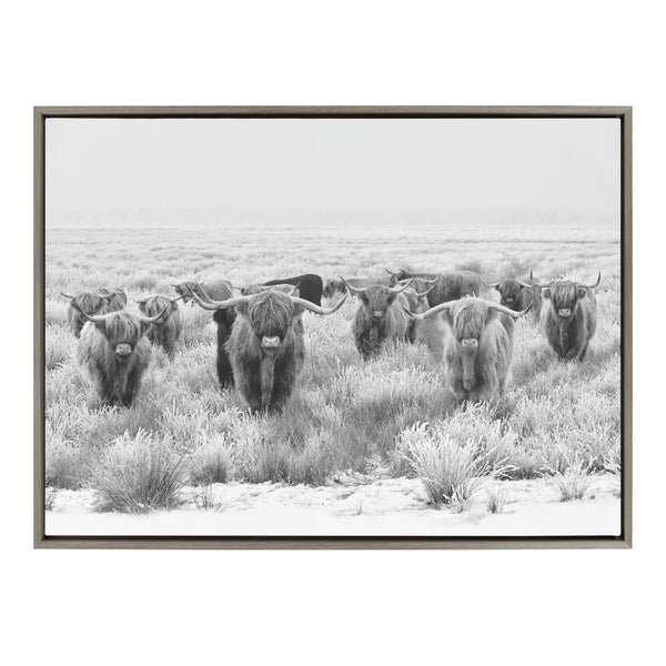 Kate & Laurel Sylvie Herd Of Highland Cows Black And White Framed Canvas By The Creative Bunch Studio