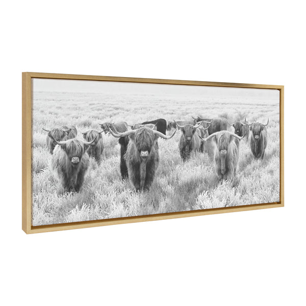 kate & laurel Sylvie Herd of Highland Cows Black and White Framed Canvas by The Creative Bunch Studio