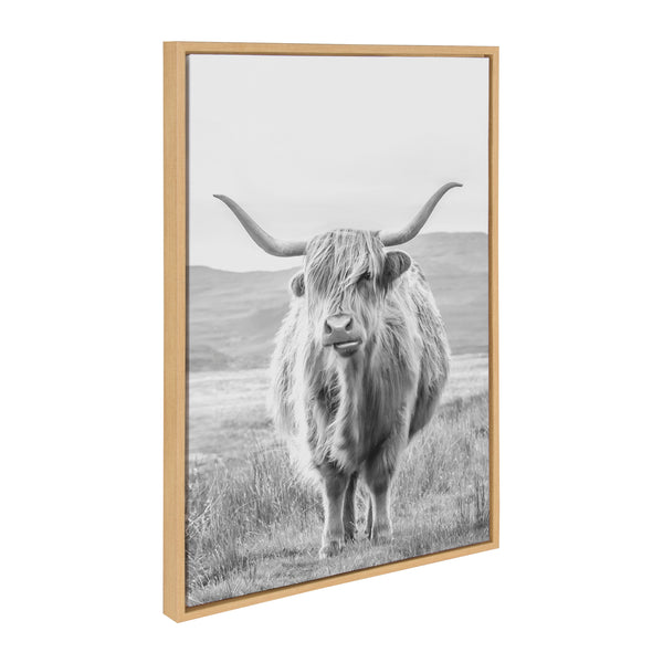 Kate & Laurel Sylvie Herd Of Highland Cows BW Left And Right And Highland Cow Mountain Landscape Black And White Framed Canvas Art Set By The Creative Bunch Studio