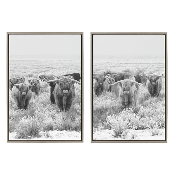Kate & Laurel Sylvie Herd Of Highland Cows Framed Canvas By The Creative Bunch Studio