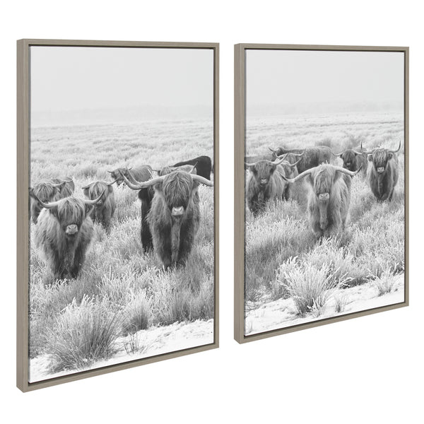 Kate & Laurel Sylvie Herd Of Highland Cows Framed Canvas By The Creative Bunch Studio