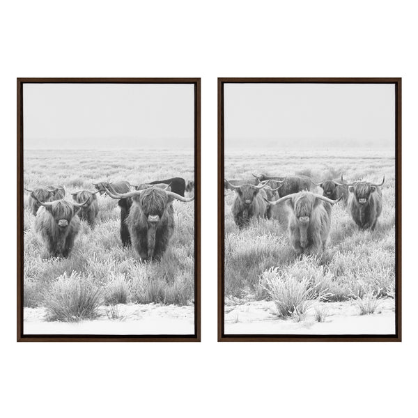 kate & laurel Sylvie Herd of Highland Cows Framed Canvas by The Creative Bunch Studio